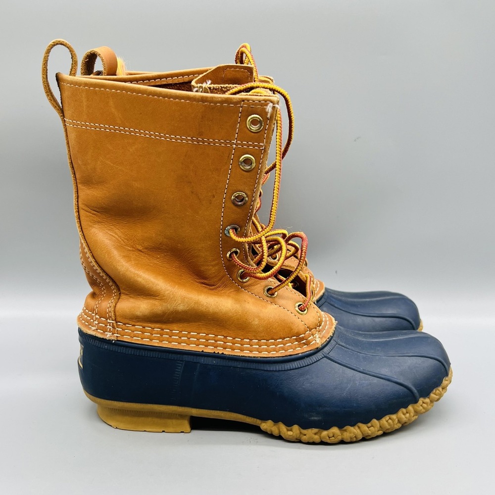 LL Bean Boots Womens 10 Brown Leather Mid Calf Duck Bean Boots Rain Waterproof